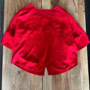 Express Red Boxy Tie Back 3/4 Sleeve Blouse